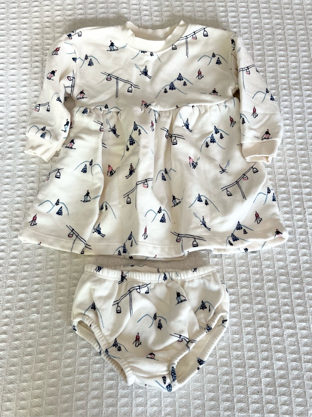 Toddler Cream Ski-Print Long-Sleeve Dress Set 12M